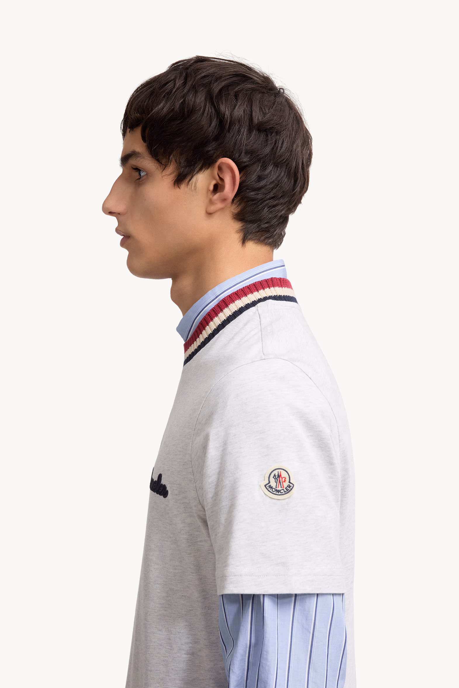 Embroidered Logo Cotton T-Shirt Men Grey Moncler 4